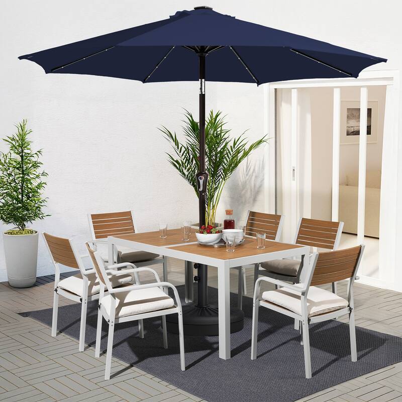 9ft Patio Market Umbrella with LED Lights,Crank & Tilt