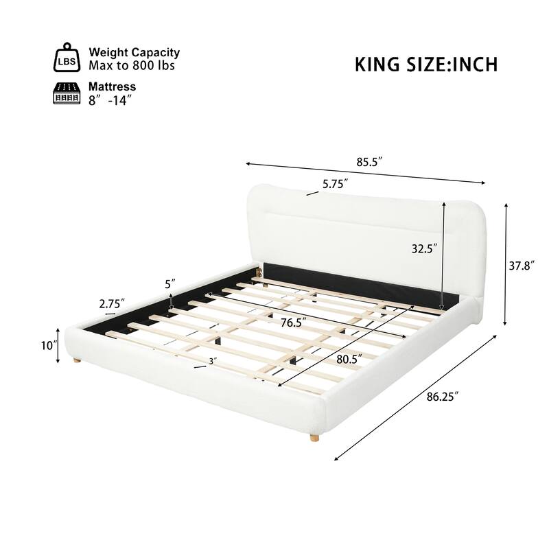 Christopher Knight Home-Upholstered Bed Frame with Curved Headboard