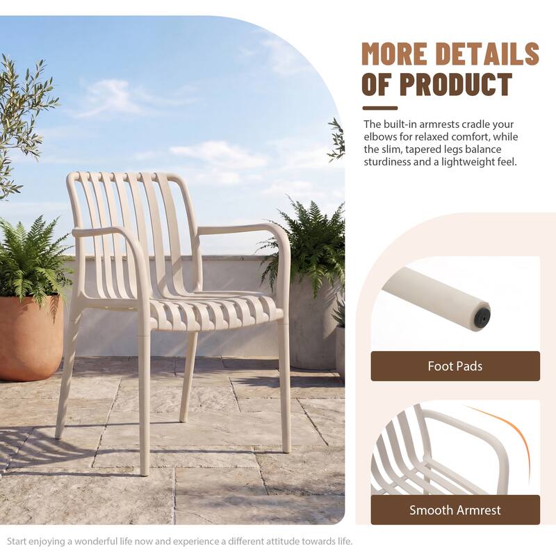 Outdoor Dining Set 9-Piece Stackable Plastic Lightweight Dining Armchair and Extendable Dining Table