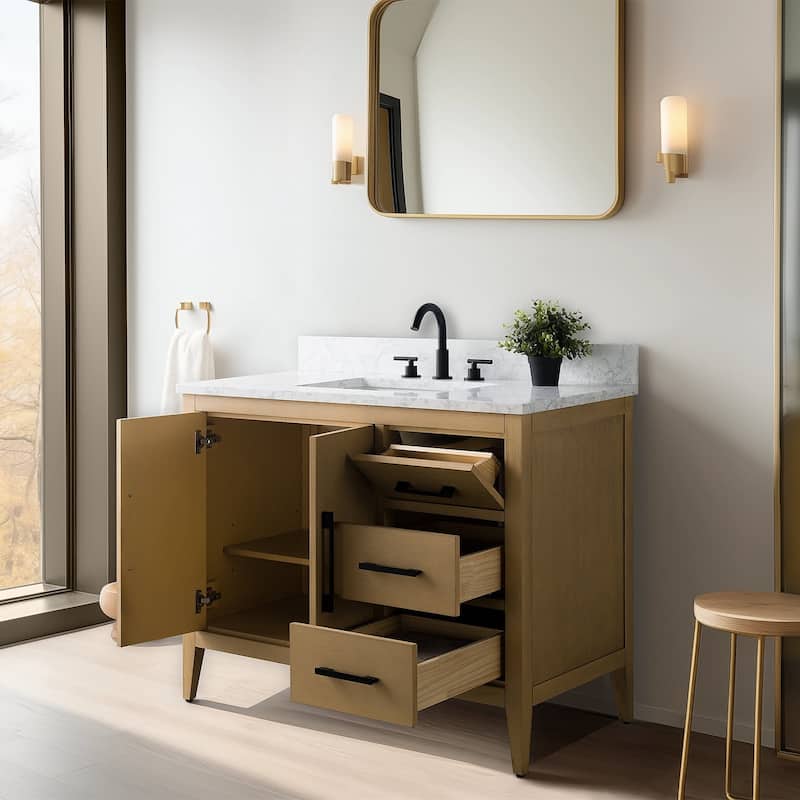 Vanity Art 42" Single Sink Bathroom Vanity Cabinet with Engineered Marble Countertop