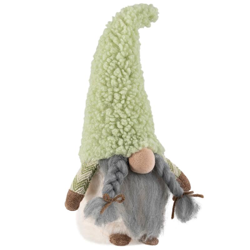 Gnome Girl in Faux Fur Hat Christmas Figure - 12" - Green
