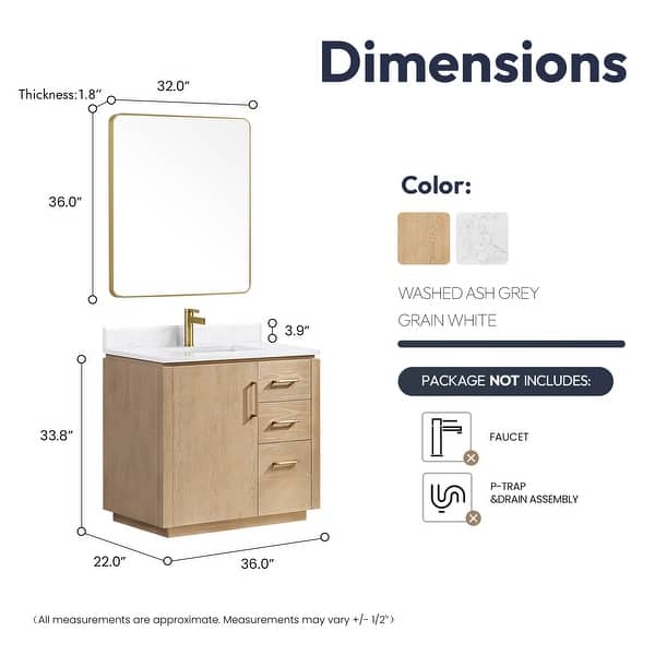 dimension image slide 12 of 16, San Single Bath Vanity with Composite Stone Top and Mirror