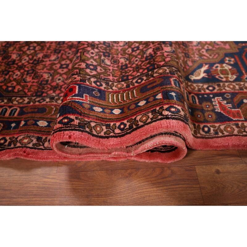 Pink Geometric Zanjan Vintage Persian Rug Hand-Knotted Wool Carpet - 4'9" x 7'7"