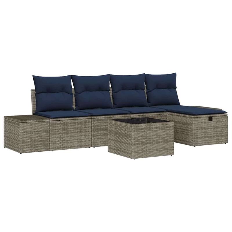vidaXL 5/6 Garden Sofa Set with Cushions Black/Brown/Grey Poly Rattan - 115.8 x 46.1 x 27.2