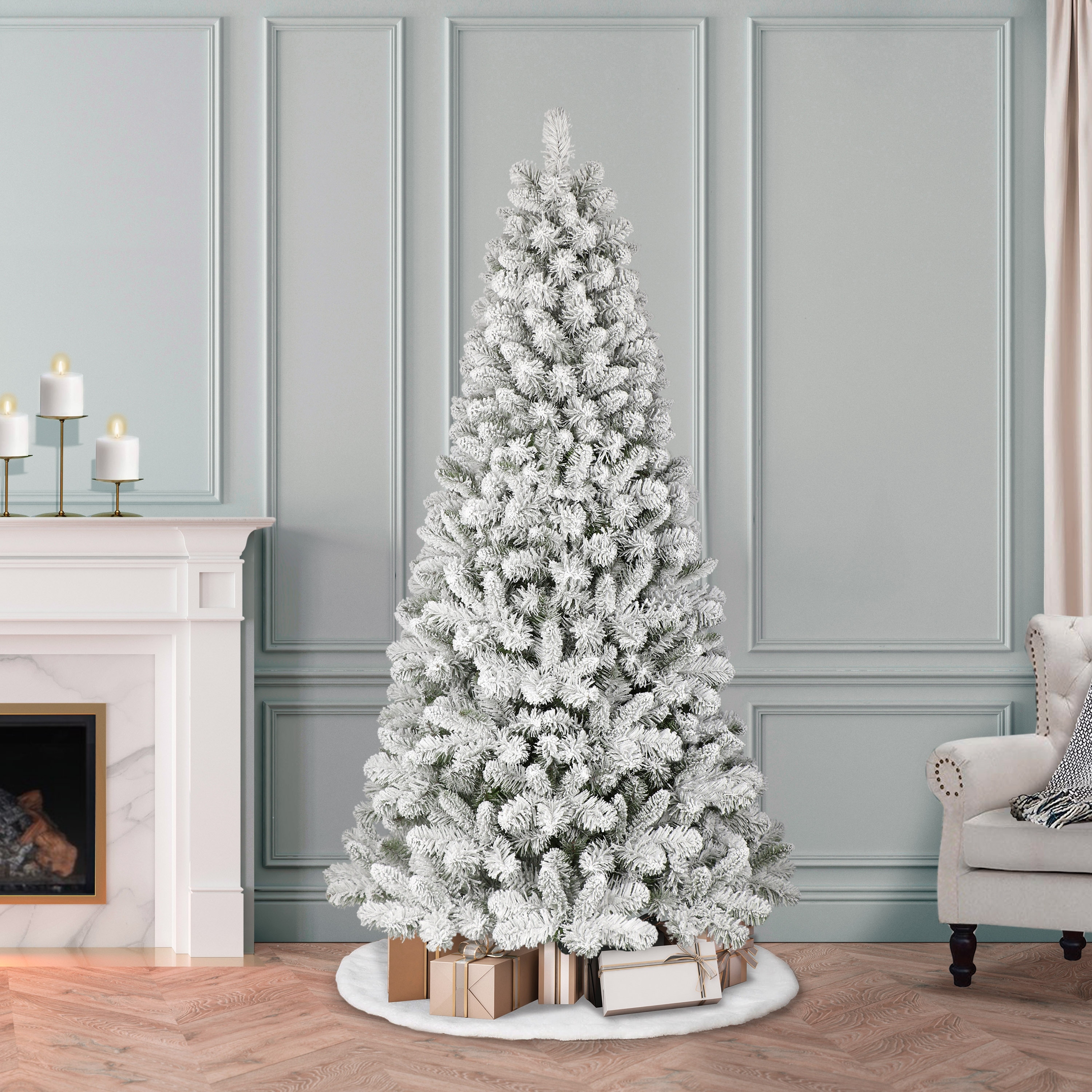 Puleo International 6.5 ft. Unlit Flocked Virginia Pine Tree