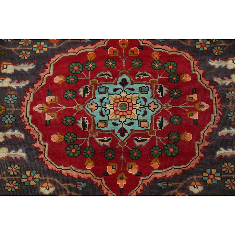 Hand Knotted Oriental 100% Wool Carpet Traditional Floral Greys & Charcoal Tabriz Area Rug - 6' 2'' X 5' 1''