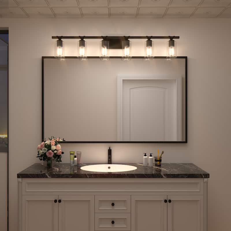 Roundhil 6-lights Farmhouse Faux Wood Grain Bathroom Vanity Light with UL Certified - 49'' W x 8'' H x 5'' D