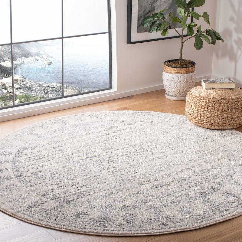 SAFAVIEH Tulum Luna Moroccan Boho Rug - 5' Round - Ivory/Grey