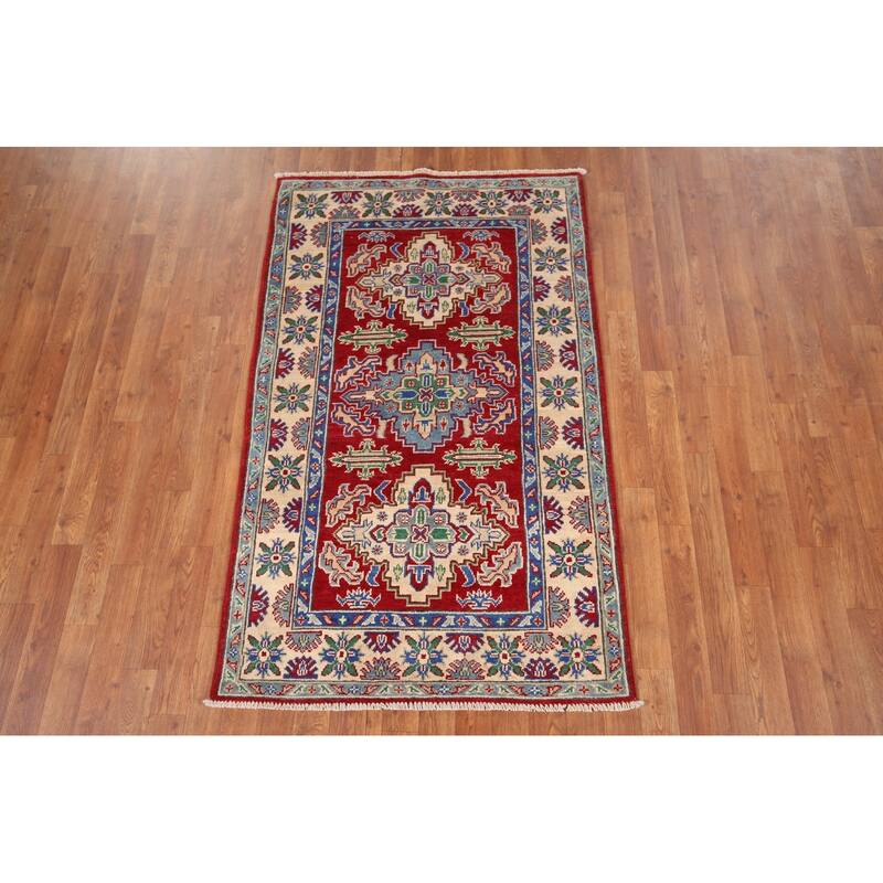Kazak Foyer Rug Hand-Knotted Traditional Red Wool Carpet - 3'2" x 5'3"