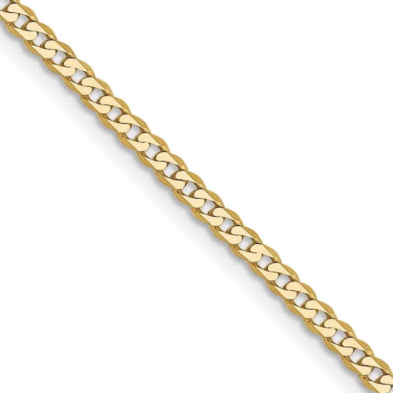 Curata 10k Yellow Gold 2.2mm Flat Beveled Curb Chain Necklace for Men