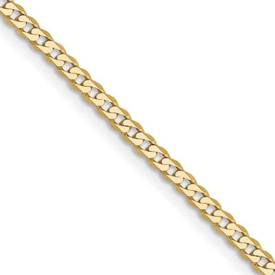 Curata 10k Yellow Gold 2.2mm Flat Beveled Curb Chain Necklace for Men