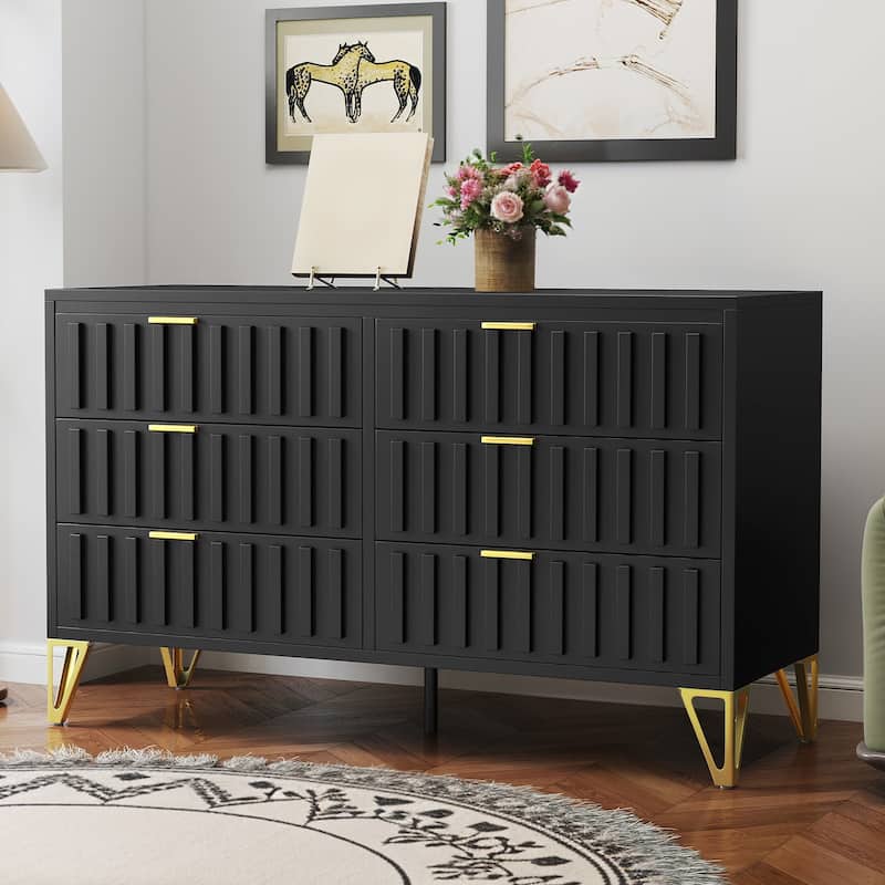 6 Drawer Metal Storage Cabinet for Living Room, Entryway, Hallway - Black