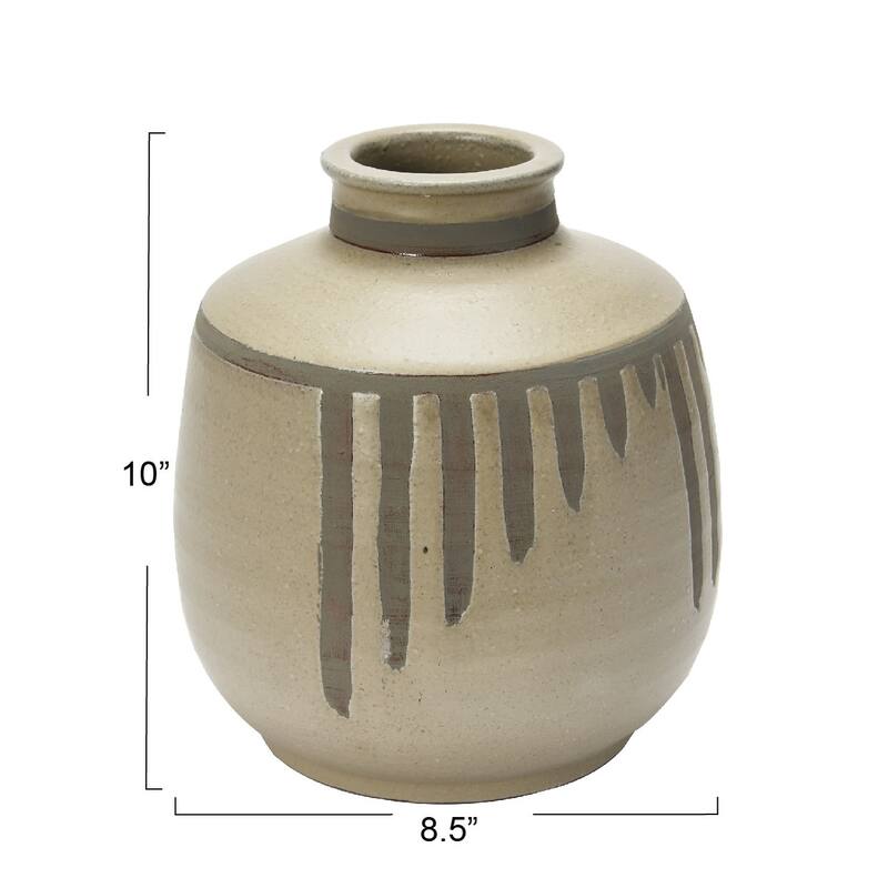 Grey Terracotta Vase with Distressed Blue Design