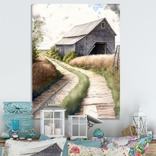 Designart 'Charming Barn And Path III' Farmhouse / Country Canvas Wall ...