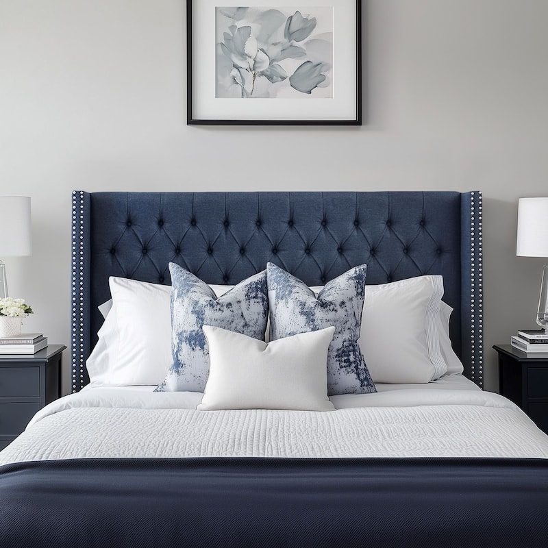 Madison Park Baldwin Upholstered Wingback Headboard with Button Tufting & Nailhead Trim
