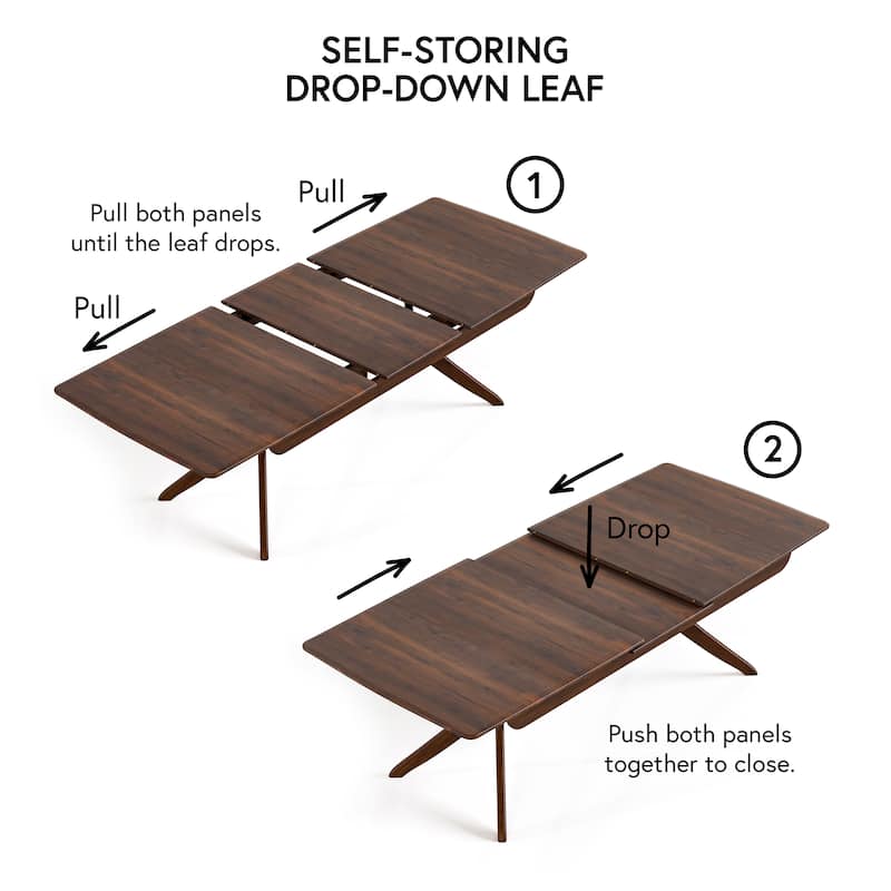 Furniture of America Abigail IV Mid-Century Modern Walnut Extendable Self-Storing Dining Table