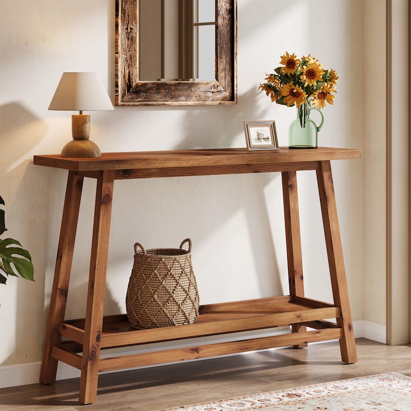 Farmhouse Solid Wood Console Sofa Table for Living Room Entryway - Rustic Brown