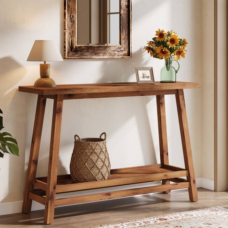 Solid Wood Console Table, 2-Shelf Entryway Table with Storage, Behind Couch Sofa Table Hallway Foyer Accent Table
