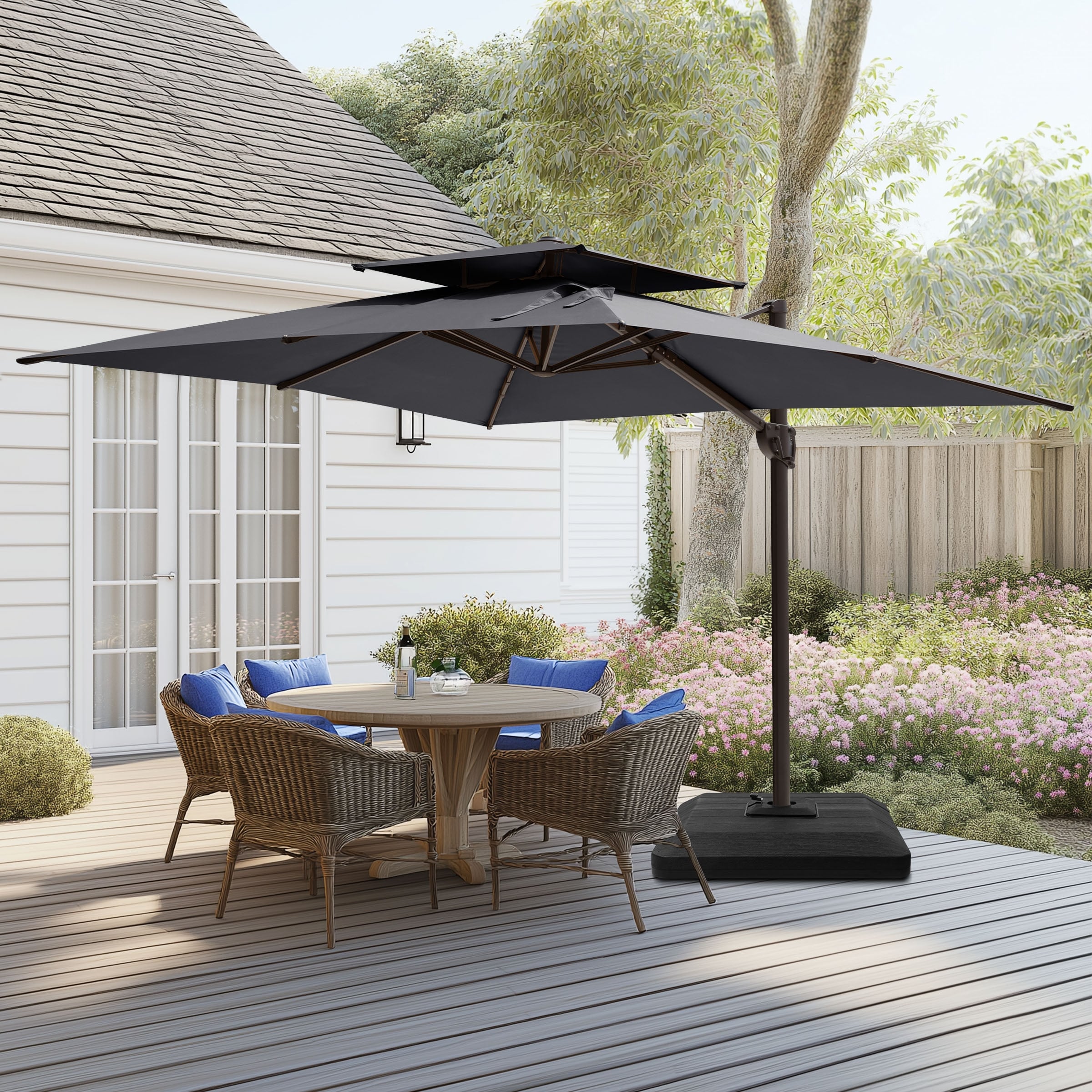 best 9 ft sunbrella patio umbrella Midtown Umbrellas - The Lean with Fade-Resistant Fabric, Auto-Tilt Aluminum Frame and 8 Reinforced Ribs for Deck, Pool & Garden Its 9ft diameter canopy can easily shade your dining or seating sets The 9 Best Patio Umbrellas,