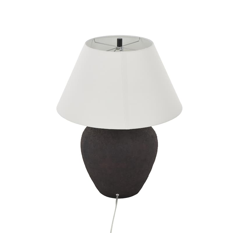 Ceramic Wide Rounded Distressed Antique Table Lamp with Cream Linen Shade - Black or Brown - Roche River Decor