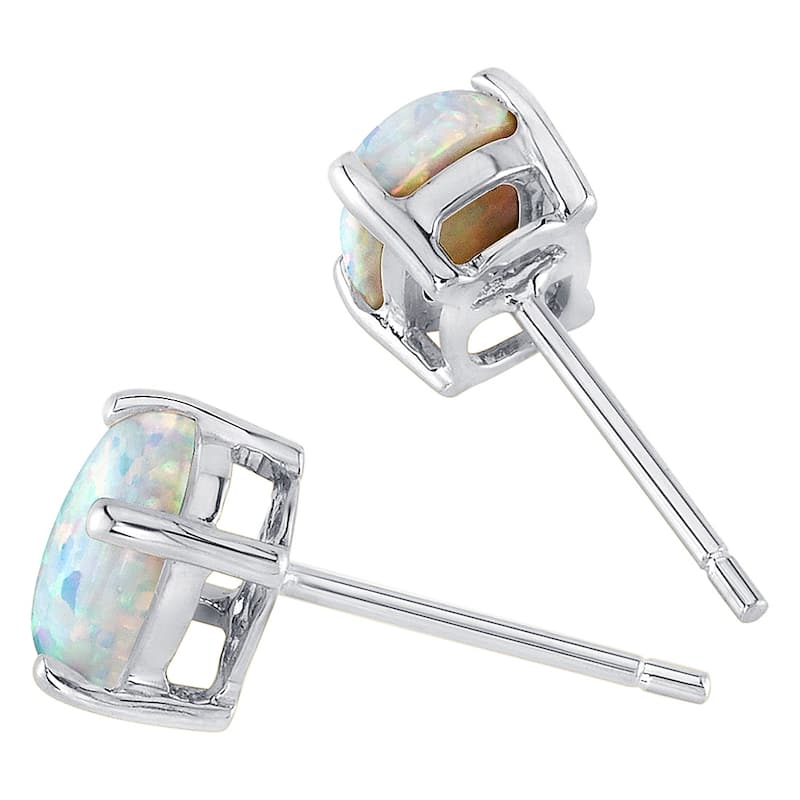 14k White Gold White Opal Stud Earrings 1 ct Oval Shape