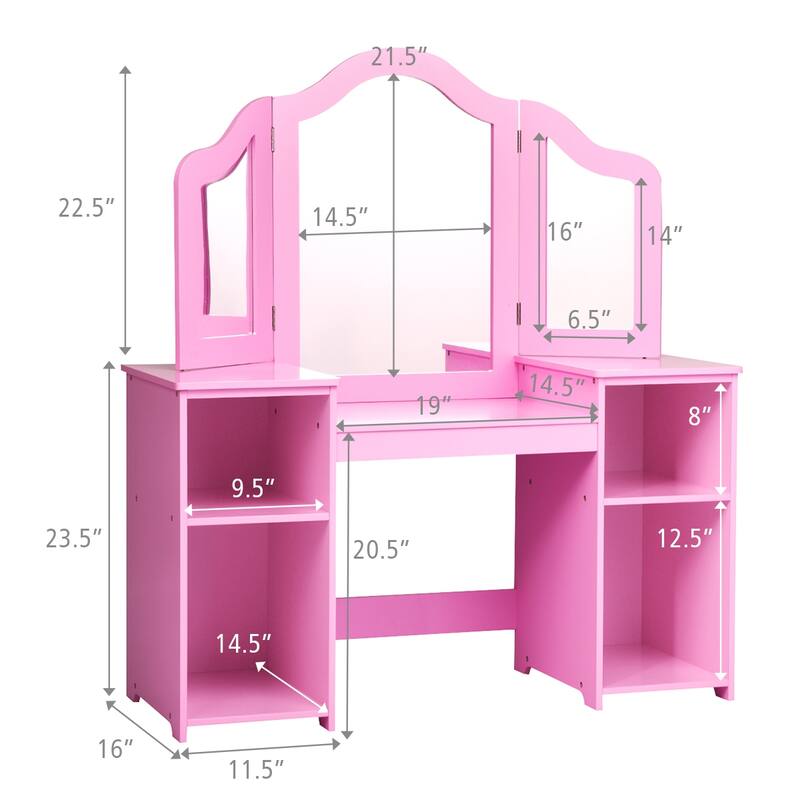 Costway Vanity Table Set Makeup Dressing Kids Girls Study Table Tri - See Details