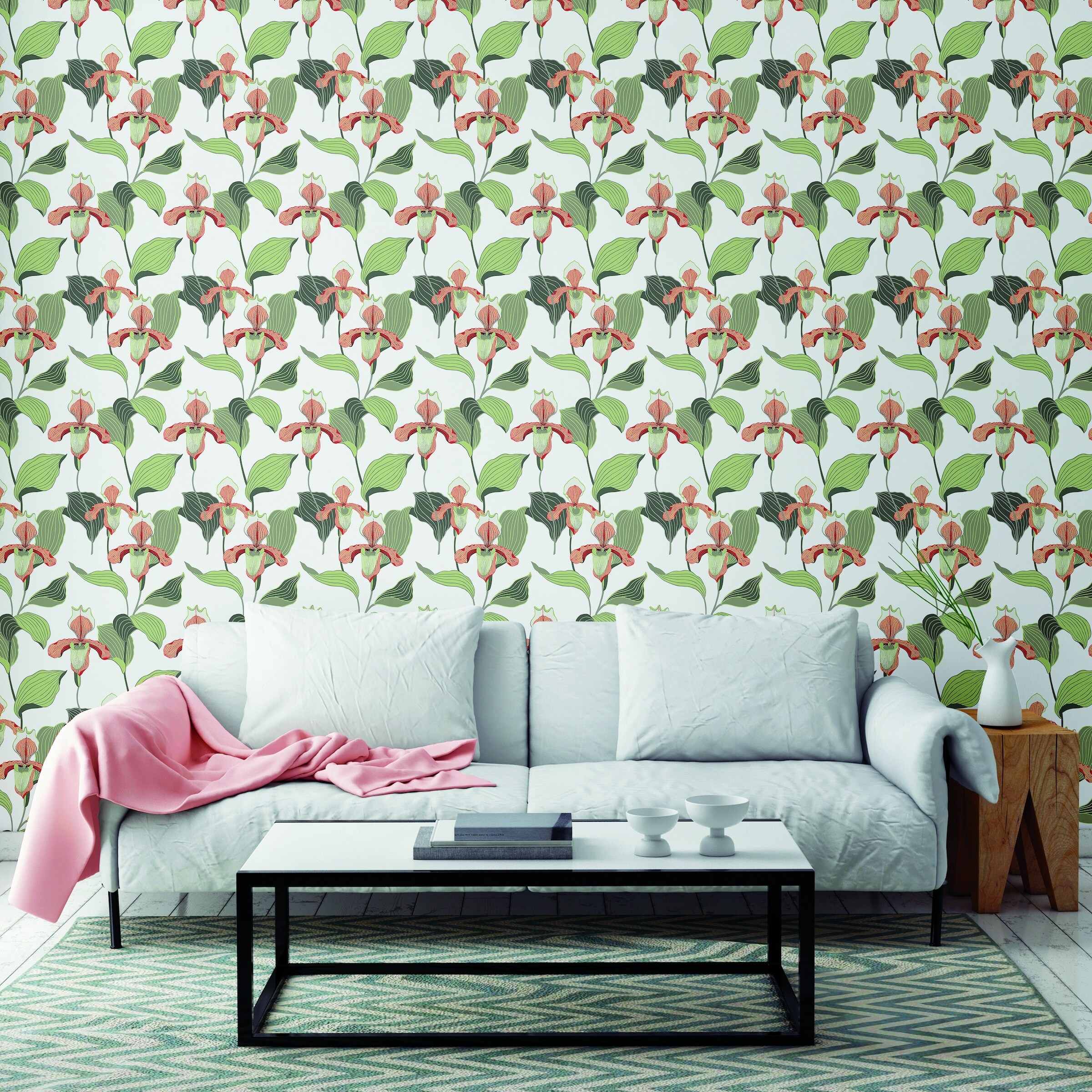 Pleasanton Lady Slipper Peach Gray Wallpaper Overstock
