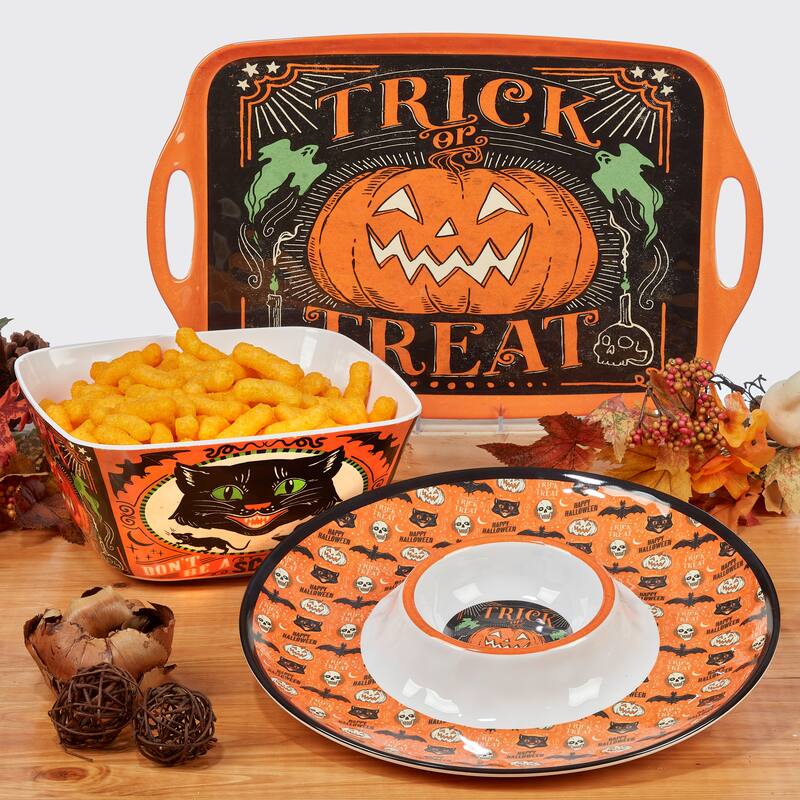 Certified International Scaredy Cat 3-Piece Melamine Hostess Serving Set