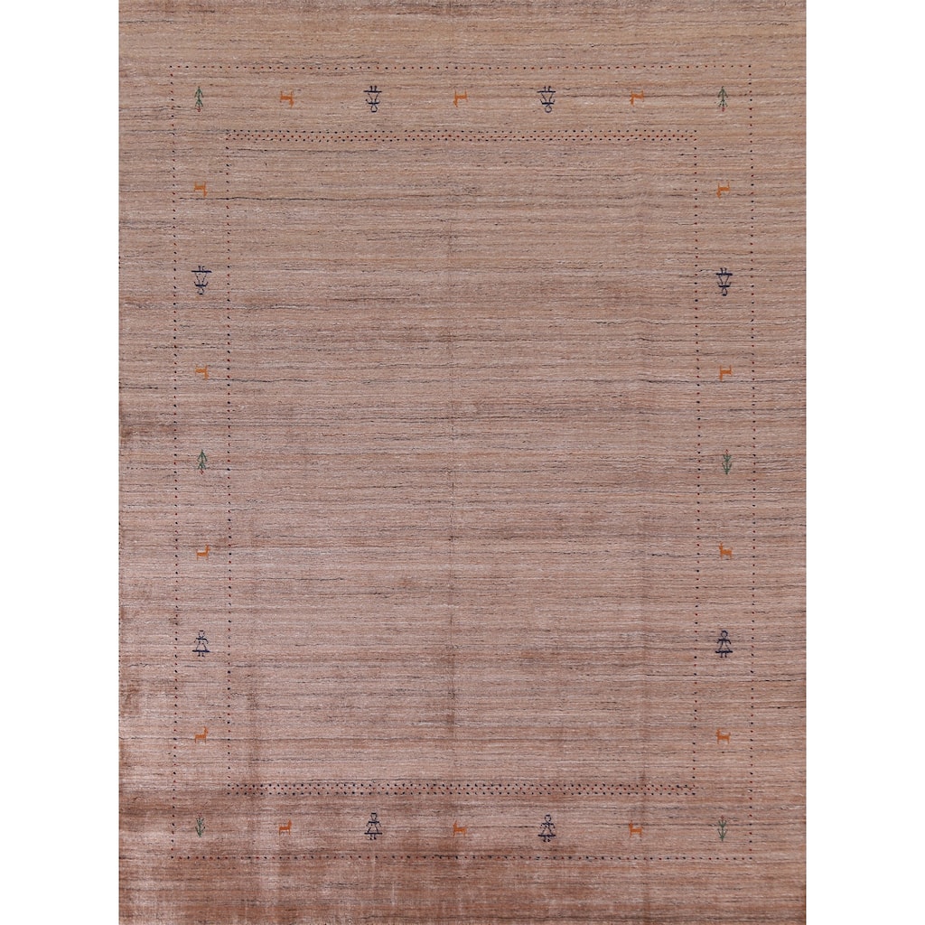 Striped Orange Gabbeh Oriental Area Rug Handmade Wool Carpet - 8'0"x 9'9"