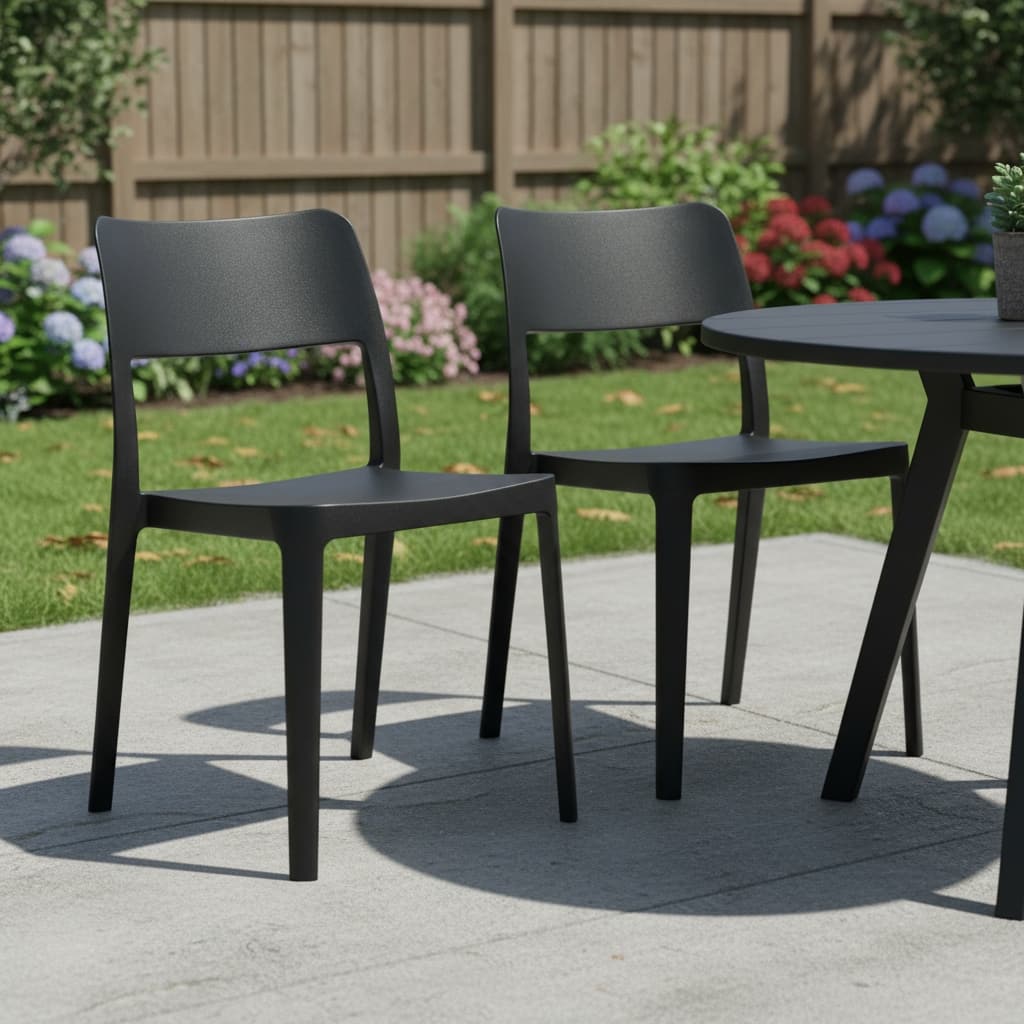 HomeRoots Set of Two Black Heavy Duty Plastic Outdoor Stacking Accent Chairs