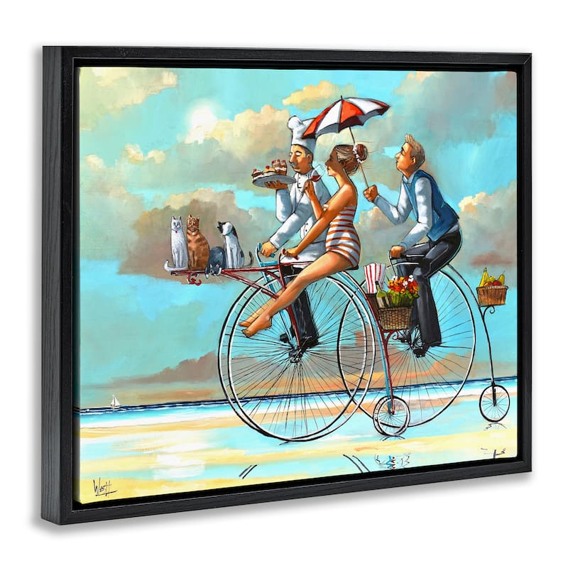 Stupell Woman & Butler Bicycle Ride Framed Floater Canvas Wall Art Design By Ronald West