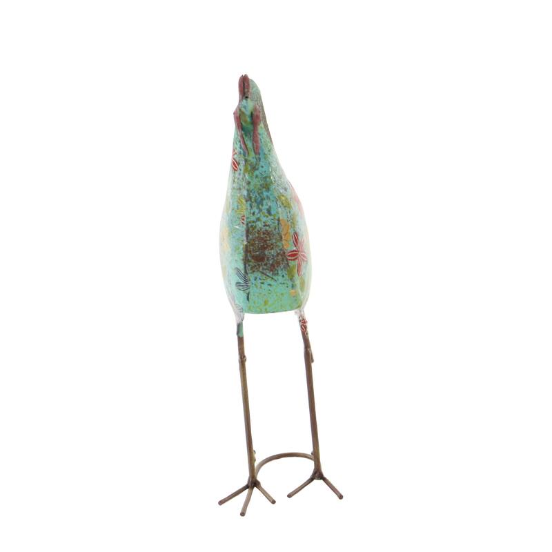 Green or Cream Metal Indoor Outdoor Distressed Standing Rooster Garden Sculpture with U Shaped Feet