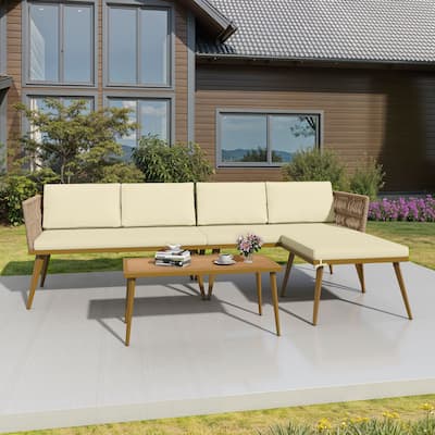 Moasis 4 Pieces Patio Conversation Set Sectional L-Shaped Sofa with Cushions and Side Table