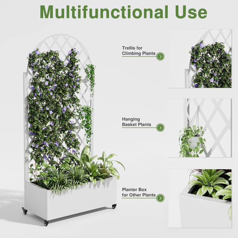 Movable Raised Garden Bed with Trellis and Lockable Wheels - 71*35