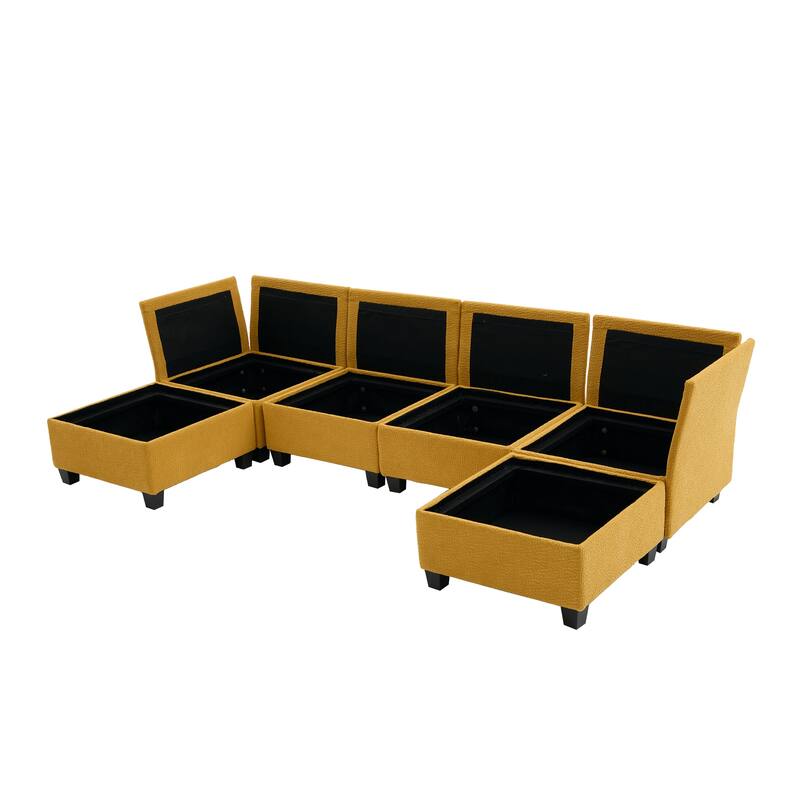 Modular Sleeper Sofa Bed U-shaped Sectional Couches with Hidden Storage Seat and Ottomans, Freely Combinable Chaise Lounge Sofa