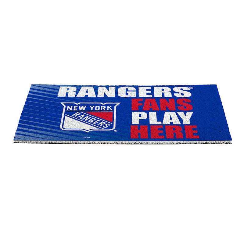 28 in. x 16 in. New York Rangers "Fans Play Here" PVC Door Mat