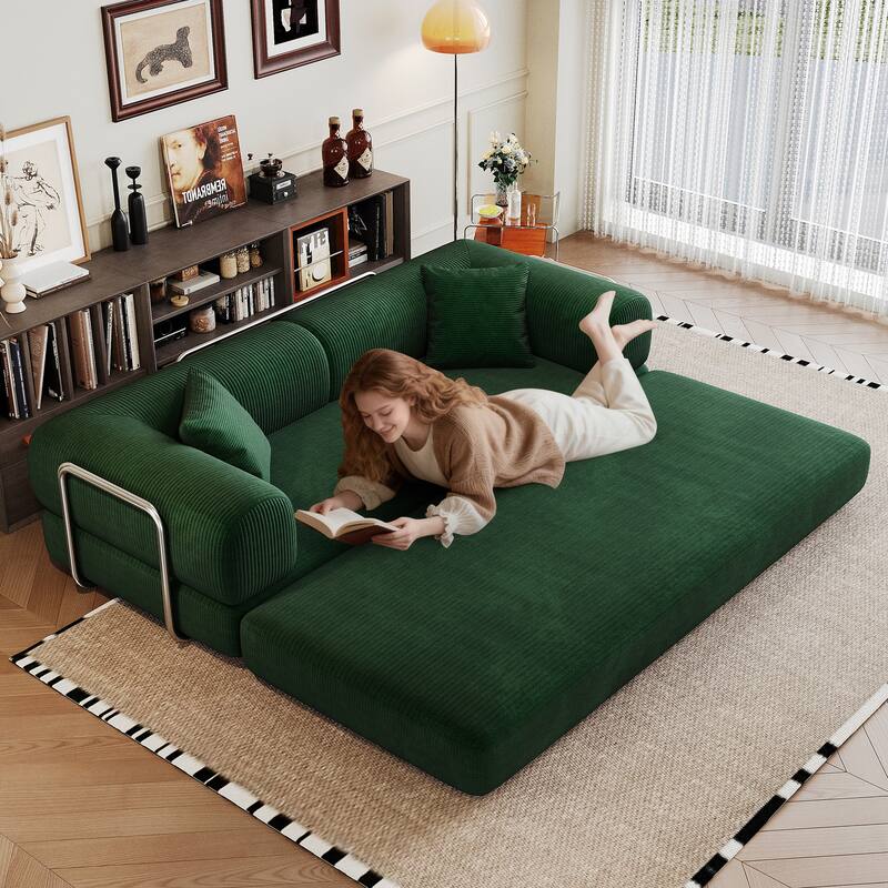 78.8" Convertible Floor Sofa Bed, Corduroy Folding Mattress Sofa Couch for Small Spaces ,No Assembly
