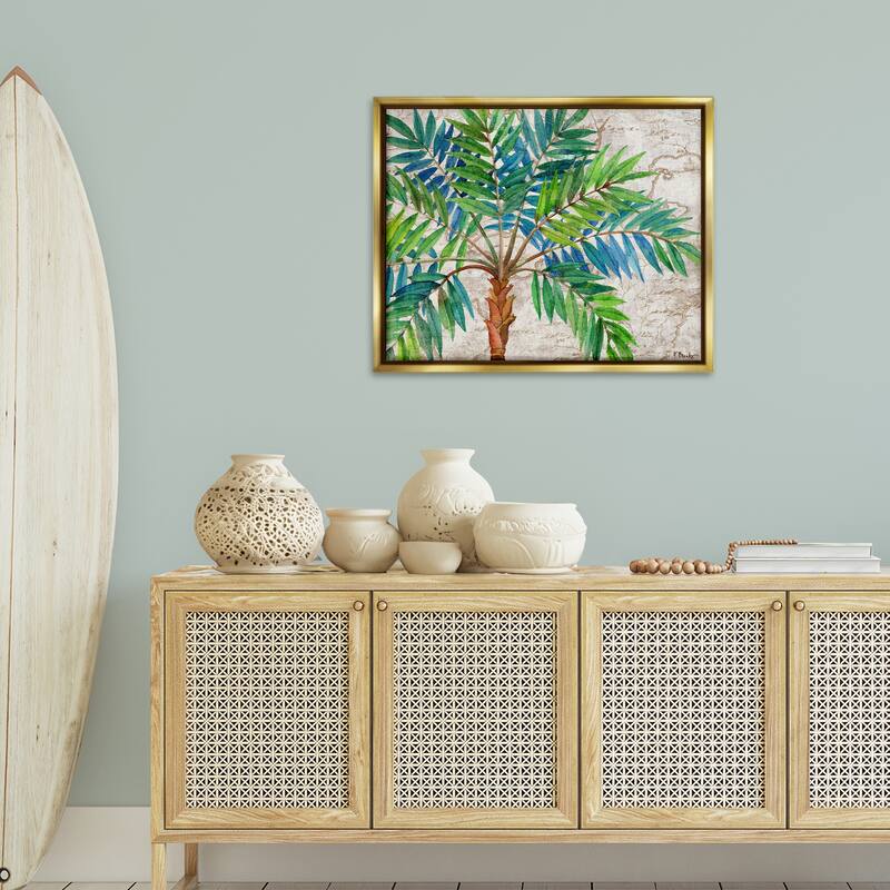 Stupell Aqueous Palm Tree Framed Floater Canvas Wall Art Design By Paul Brent