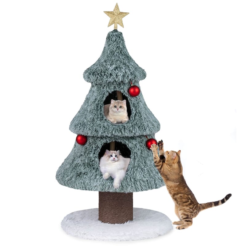 Costway 48.5” Christmas Cat Tree for Indoor Cats with 2 Large Condos, - as pic shows - See Details