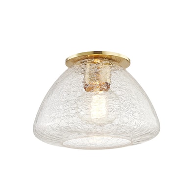 Mitzi by Hudson Valley Maya 1-light Aged Brass Small Flush Mount, Clear Crackle Glass