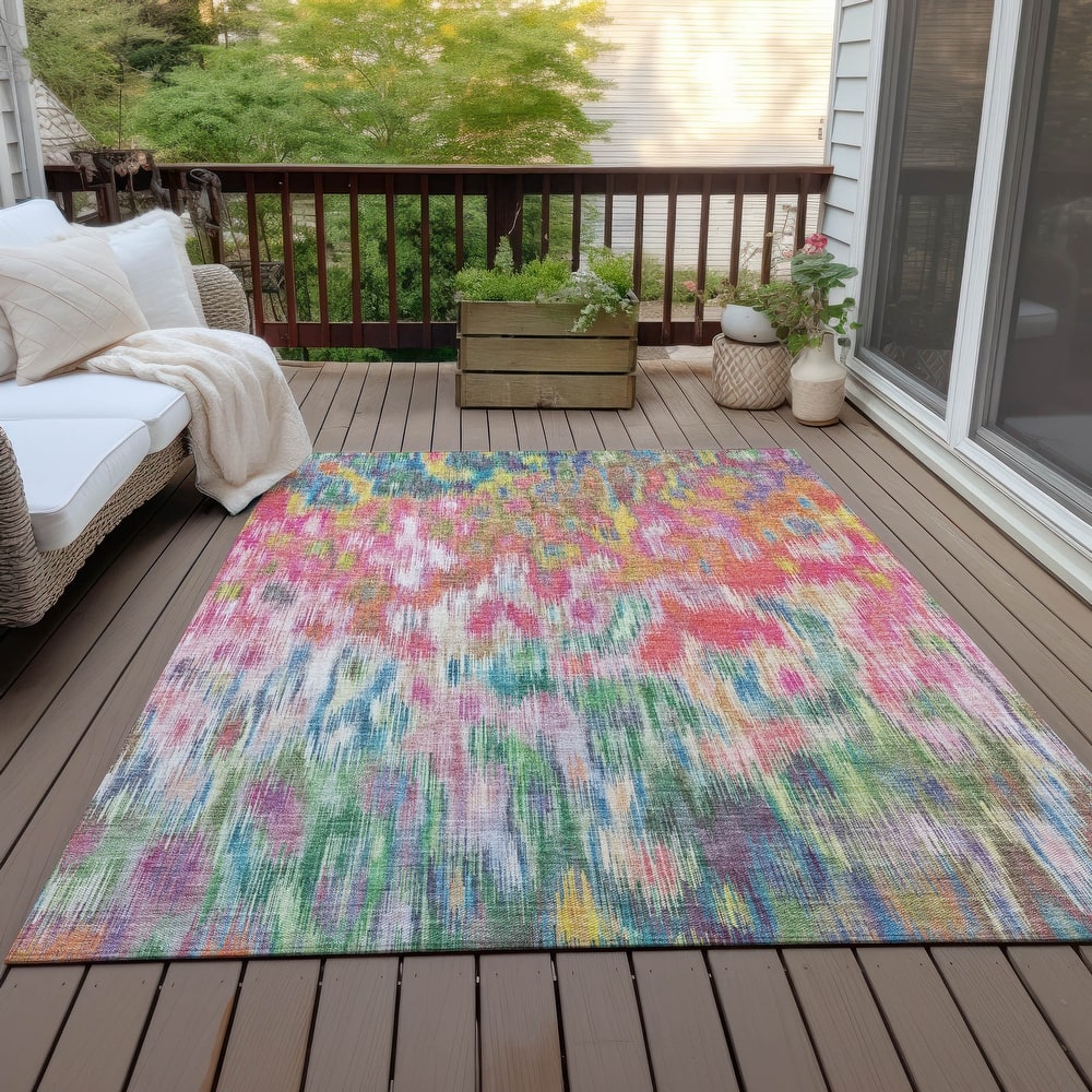 Machine Washable Indoor/Outdoor Modern Watercolor Chantille Rug