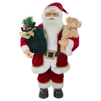 2' Standing Santa Christmas Figure with a Plush Bear