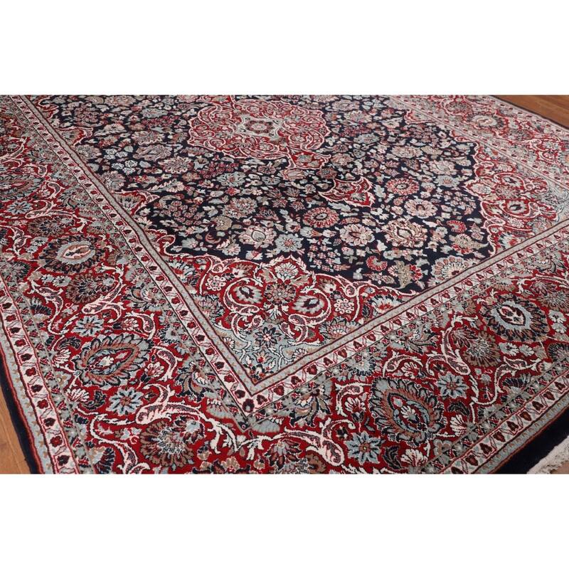 Navy Blue Kashan Turkish Area Rug Machine Made Carpet - 9'5" x 12'9"