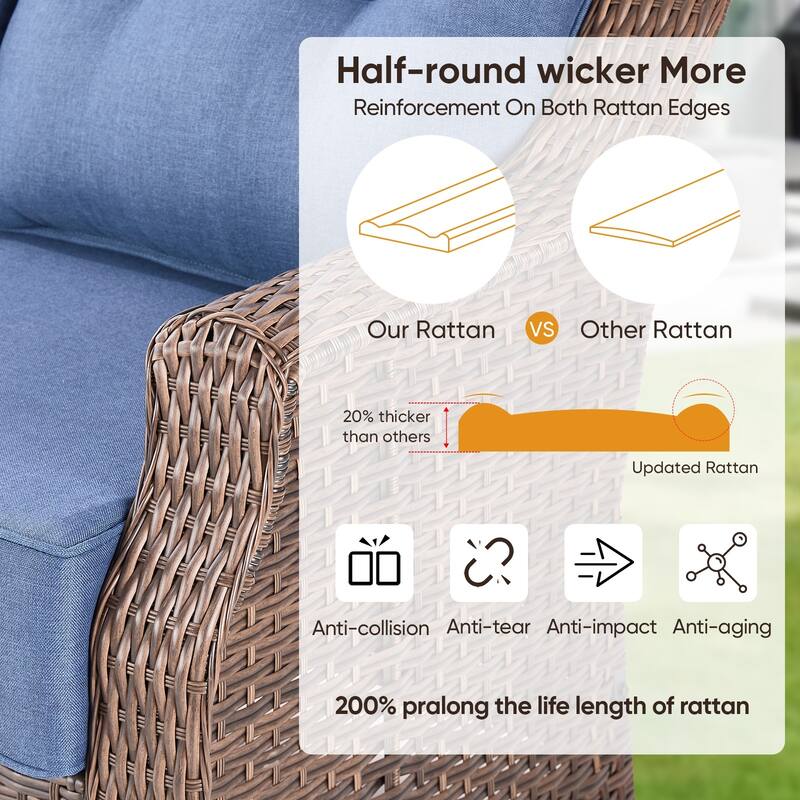 Pocassy Ptio 5 Piece Sofa Swivel Chair with Fire Pit Table