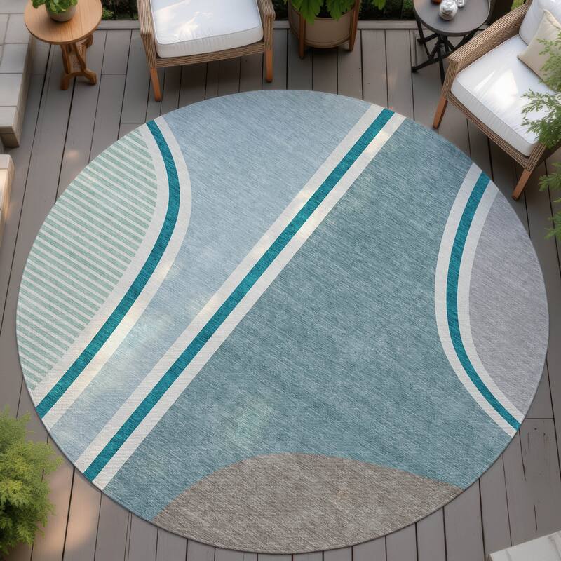 Machine Washable Indoor/ Outdoor Contemporary Keely Chantille Rug - Teal - 8' x 8'