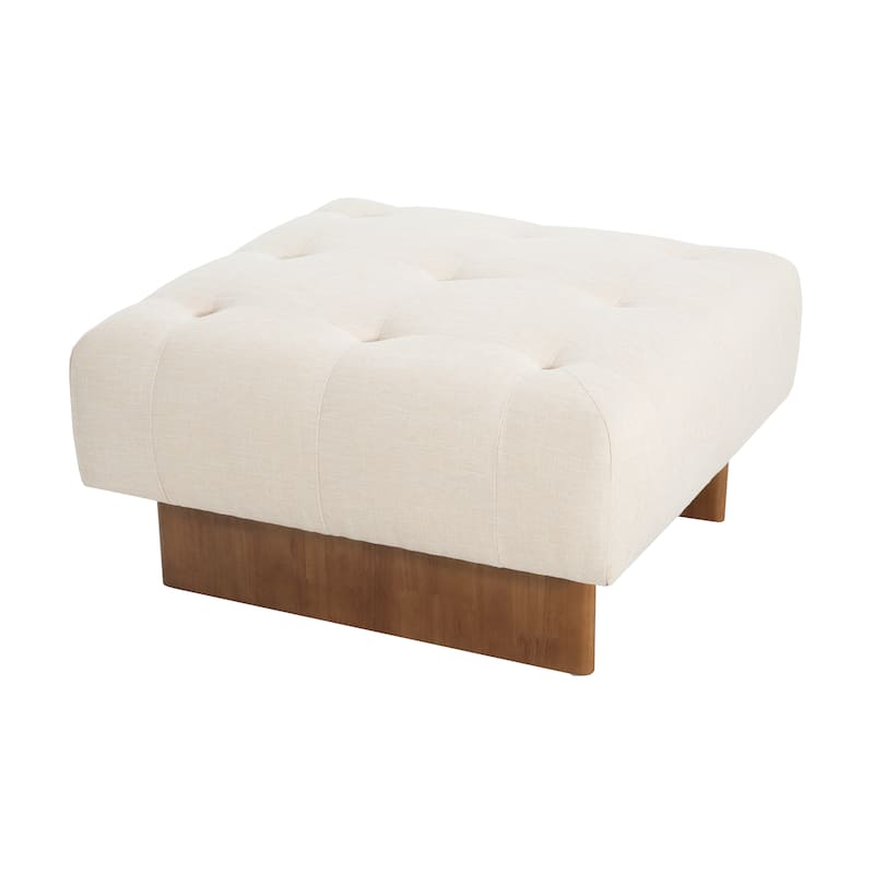 Christopher Knight Home - Vireo Linen Tufted Square Ottoman with Pocket Coil Comfort