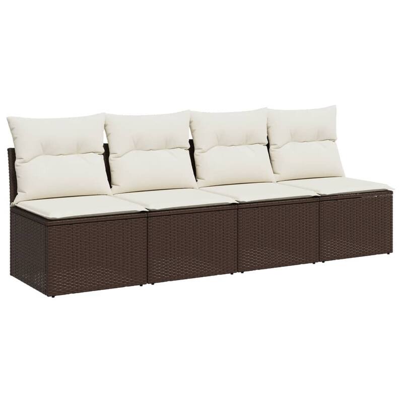 vidaXL Patio Sofa with Cushions Outdoor Seating Sectional Sofa Poly Rattan