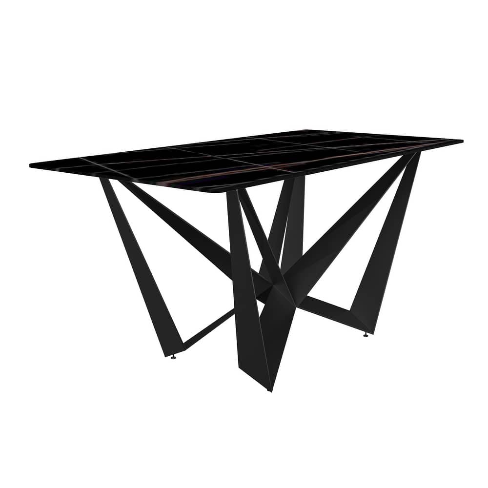 Nuvor Dining Table with Glass/Stone Tabletop in Steel Base