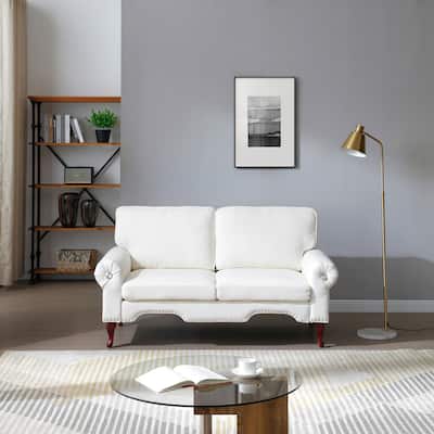 66-Inch Modern Linen Loveseat Sofa with Wooden Legs & Crystal button and Copper Nail,Tufted Backrest,for Living Room,Bedroom