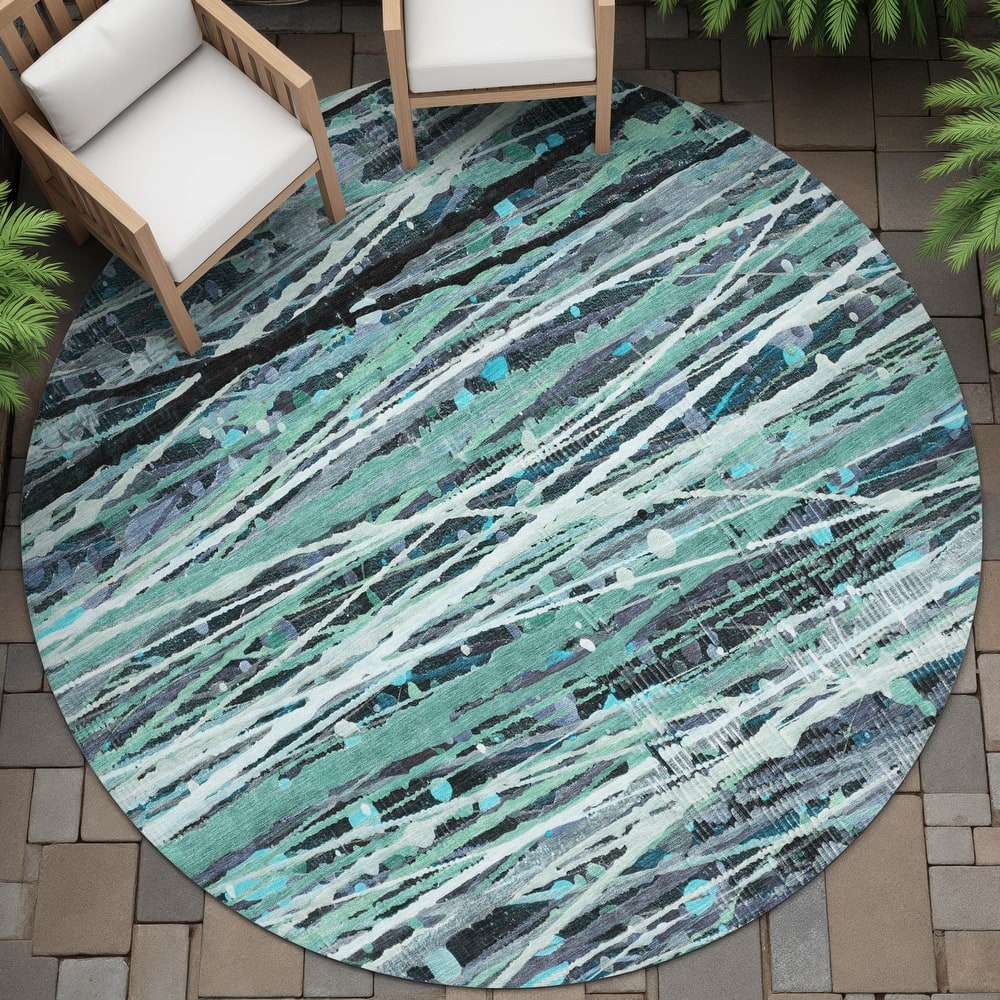 Machine Washable Indoor/Outdoor Abstract Stripes Chantille Rug